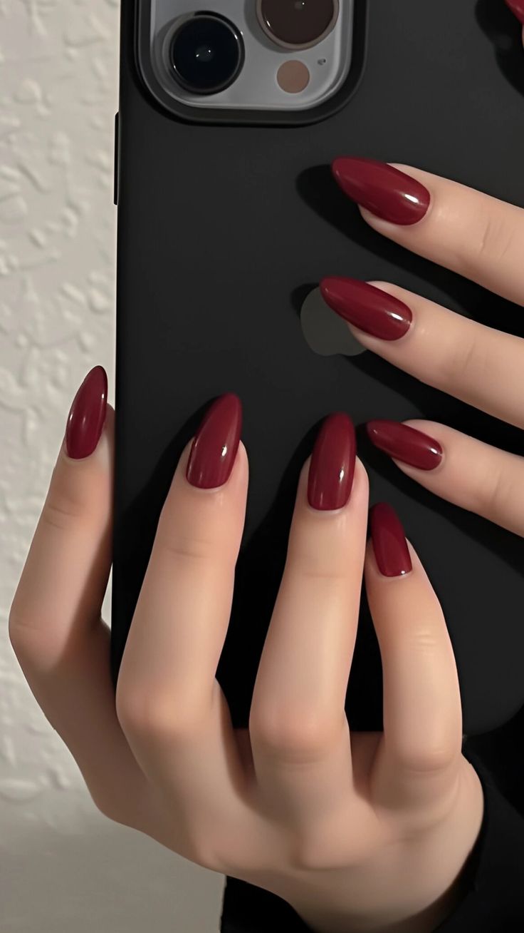 Trend Aura Burgundy Gloss Almond Press-On Nails – Luxury Reusable Nail Set