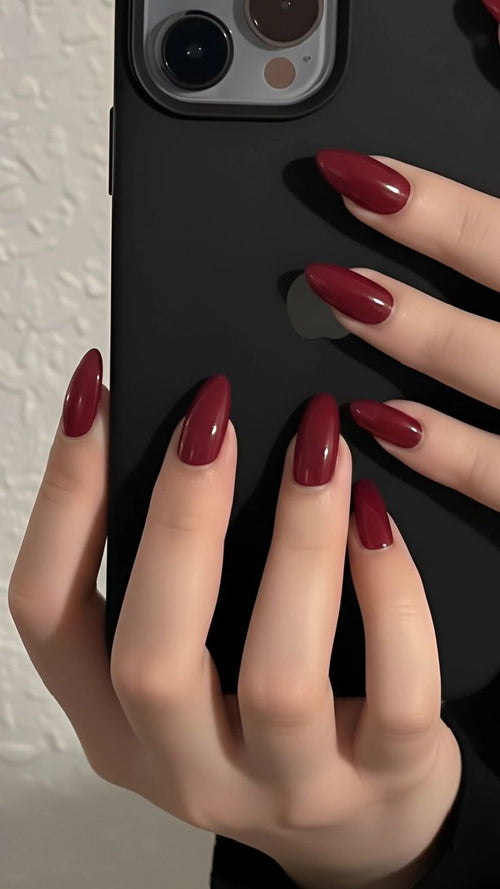 Trend Aura Burgundy Gloss Almond Press-On Nails – Luxury Reusable Nail Set