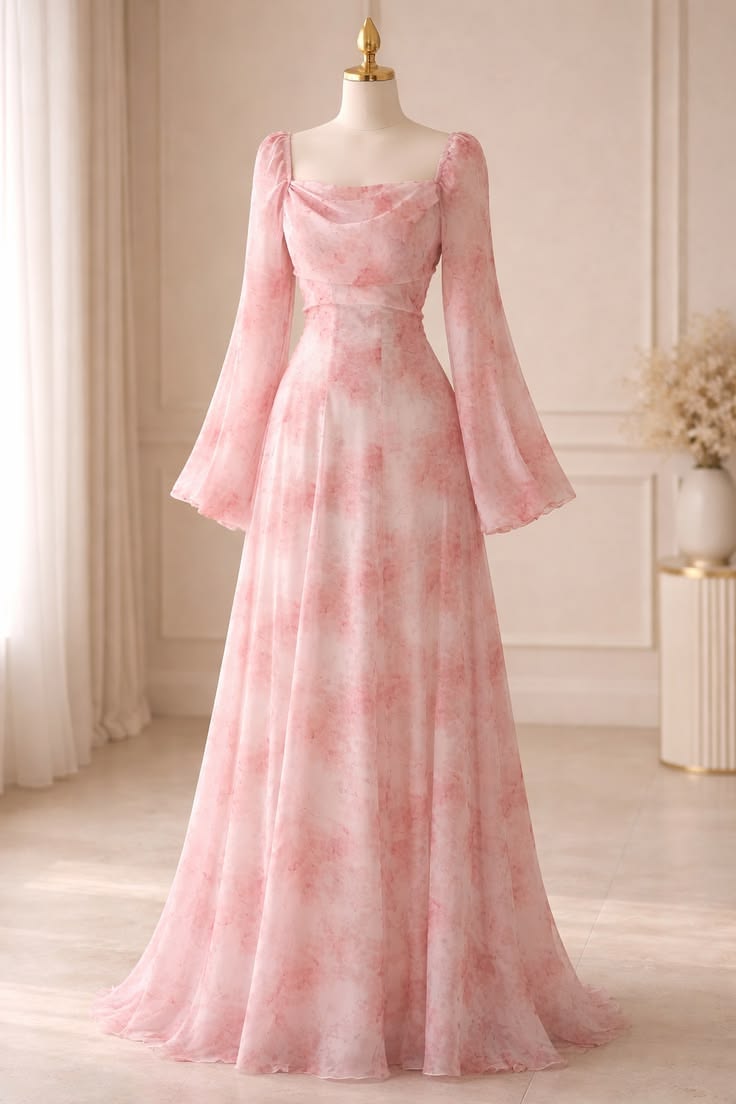 Trend Aura Blush Bloom Chiffon Maxi Dress – Luxury Floral Evening Dress
