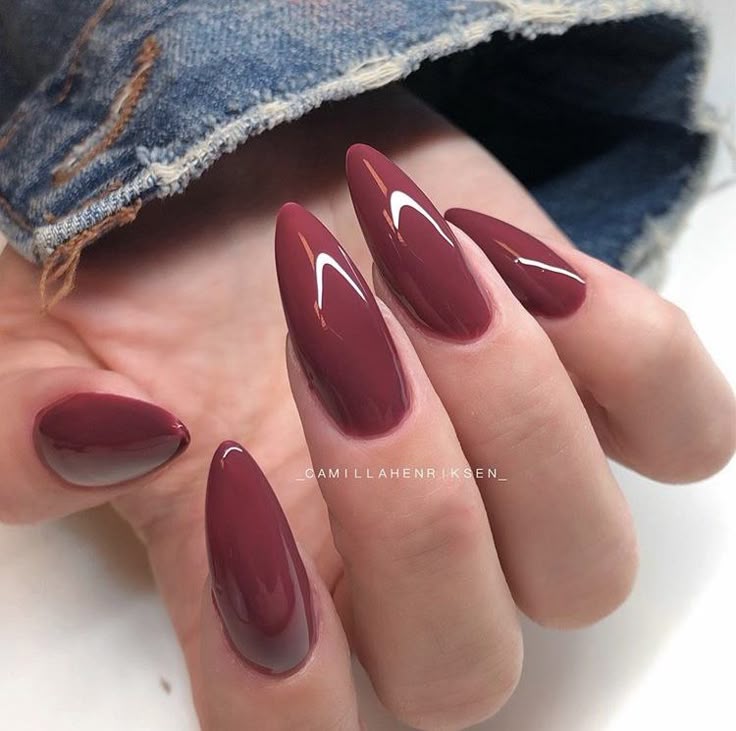 Trend Aura Burgundy Gloss Almond Press-On Nails – Luxury Reusable Nail Set
