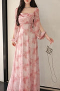 Trend Aura Blush Bloom Chiffon Maxi Dress – Luxury Floral Evening Dress