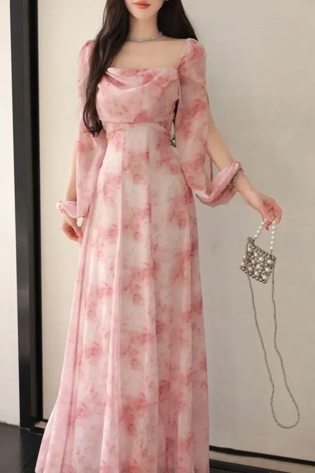 Trend Aura Blush Bloom Chiffon Maxi Dress – Luxury Floral Evening Dress