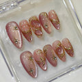 Trend Aura Rose Gold Cat Eye Luxury Press-On Nails – Handmade Almond Nail Set