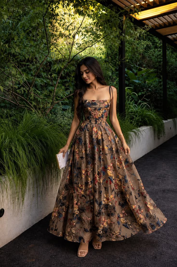 Trend Aura Vintage Floral Satin Maxi Dress – Luxury Evening Gown