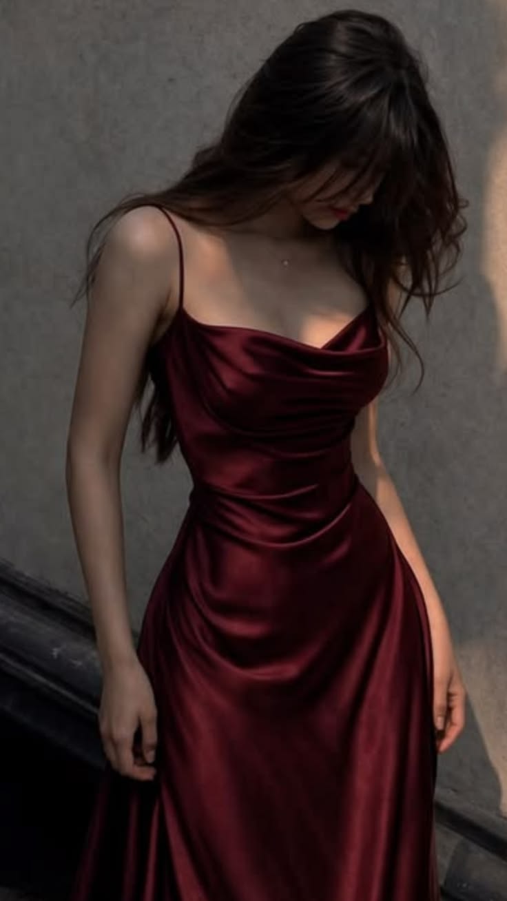 Trend Aura Burgundy Satin Slip Maxi Dress – Luxury Evening Dress