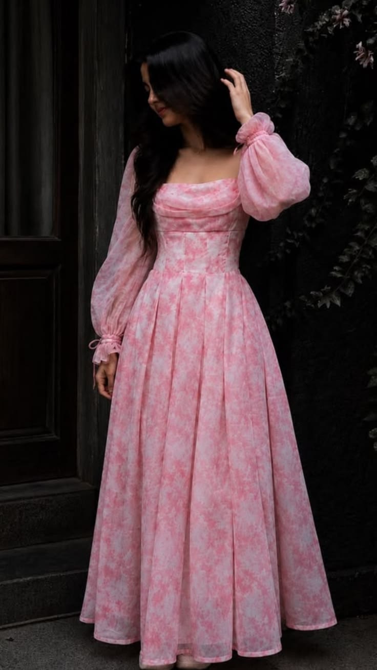 Trend Aura Blush Bloom Chiffon Maxi Dress – Luxury Floral Evening Dress