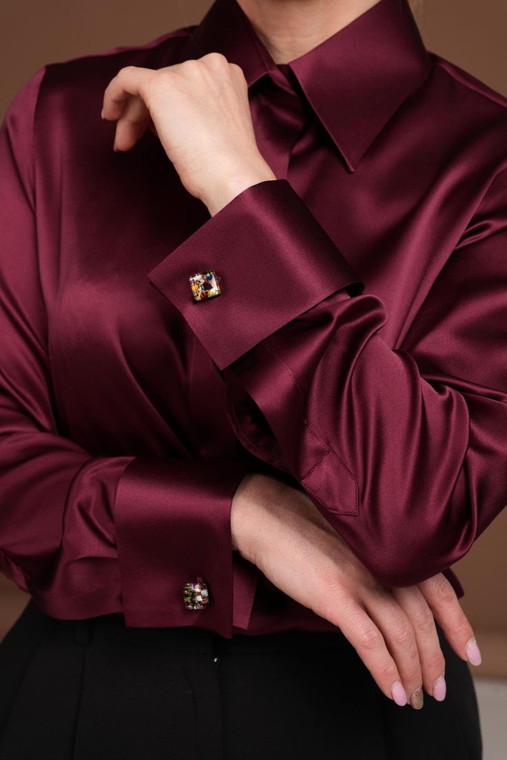 Women's Burgundy Satin Silk Shirt – Premium Elegant