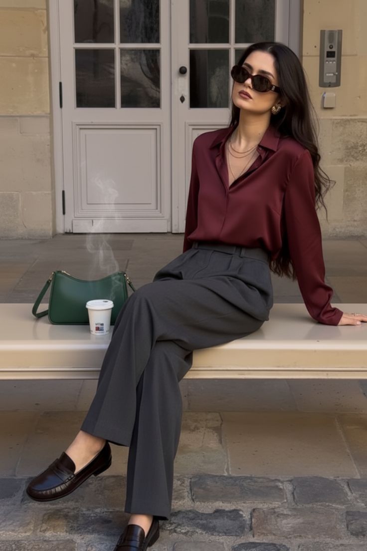 Women's Burgundy Satin Silk Shirt – Premium Elegant