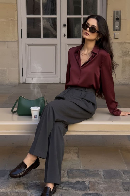 Women's Burgundy Satin Silk Shirt – Premium Elegant