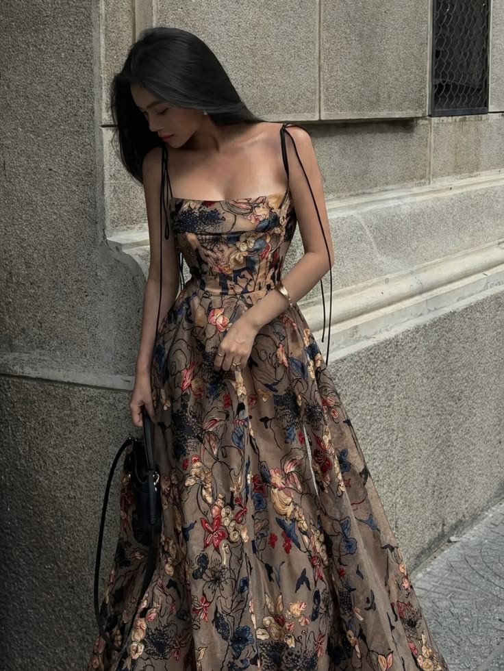 Trend Aura Vintage Floral Satin Maxi Dress – Luxury Evening Gown